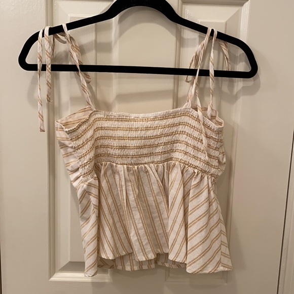 Cotton Candy LA Yellow and Beige Striped tank top Blouse with Tie Front. Size M - Picture 3 of 3